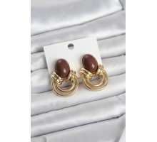 Pirinç Gold Renk Kahverengi Taşlı Vintage Kadın Küpe - TJ-BKP11680
