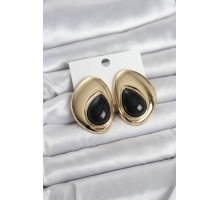 Pirinç Gold Renk Siyah Taşlı Damla Model Vintage Kadın Küpe - TJ-BKP11681