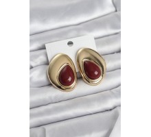 Pirinç Gold Renk Bordo Taşlı Damla Model Vintage Kadın Küpe - TJ-BKP11682