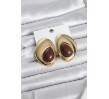 Pirinç Gold Renk Kahverengi Taşlı Damla Model Vintage Kadın Küpe - TJ-BKP11683