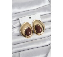 Pirinç Gold Renk Kahverengi Taşlı Damla Model Vintage Kadın Küpe - TJ-BKP11683