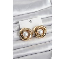 Pirinç Gold Renk Sarmal Model İncili Kadın Küpe - TJ-BKP11684