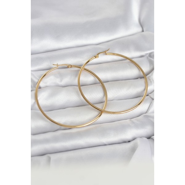 316L Çelik Gold Renk 60 mm Halka Kadın Küpe - TJ-BKP11686