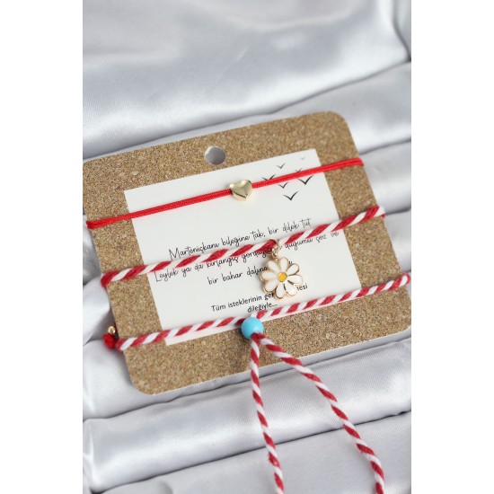 Marteniçka Bileklik 3'lü Papatya ve Kalp Model - TJ-BB8367