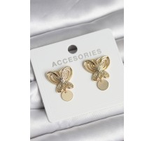 Füsun Küpesi Model Gold Renk Kelebek Model Pirinç Kadın Küpe - TJ-BKP11689