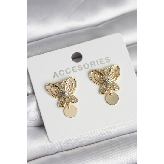 Füsun Küpesi Model Gold Renk Kelebek Model Pirinç Kadın Küpe - TJ-BKP11689