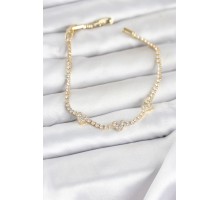 Pirinç Gold Renk Kalp Model Zirkon Taşlı Su Yolu Kadın Bileklik - TJ-BB8375