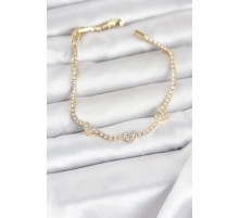 Pirinç Gold Renk Kalp Model Zirkon Taşlı Su Yolu Kadın Bileklik - TJ-BB8375