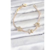 Pirinç Gold Renk Yıldız Model Zirkon Taşlı Su Yolu Kadın Bileklik TJ-BB8377