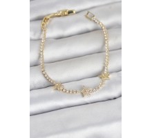 Pirinç Gold Renk Minimal Yıldız Model Zirkon Taşlı Su Yolu Kadın Bileklik - TJ-BB8379
