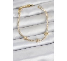 Pirinç Gold Renk Minimal Yıldız Model Zirkon Taşlı Su Yolu Kadın Bileklik - TJ-BB8379