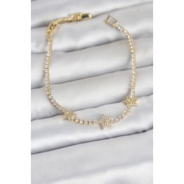 Pirinç Gold Renk Minimal Yıldız Model Zirkon Taşlı Su Yolu Kadın Bileklik TJ-BB8379