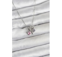 316L Çelik Gümüş Pembe Zirkon Taşlı Charmlı Kadın Kolye - TJ-BKO11010