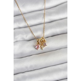 316L Çelik Gold Pembe Zirkon Taşlı Charmlı Kadın Kolye TJ-BKO11011