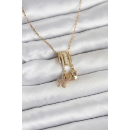 316L Çelik Gold Zirkon Taşlı Deniz Tema Charmlı Kadın Kolye TJ-BKO11013