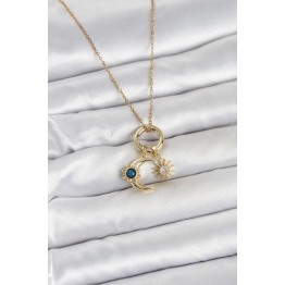 316L Çelik Gold Renk Gece Gündüz Tema Charmlı Kadın Kolye TJ-BKO11015