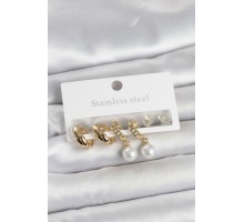 316L Çelik Gold Renk inci Halka Detaylı Kadın Küpe Seti - TJ-BKP11697