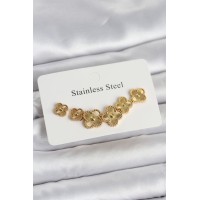 316L Çelik Gold Renk Yonca Küpe Seti TJ-BKP11699