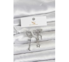 Pirinç Gümüş Renk Zirkon Taşlı Gece Temalı 3'lü Kadın Küpe - TJ-BKP11704