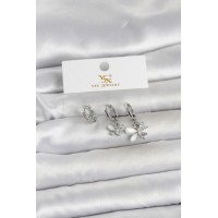 Pirinç Gümüş Renk Kelebek Model 3'lü Kadın Küpe TJ-BKP11708