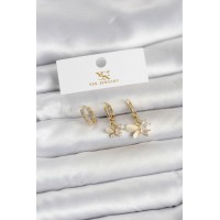 Pirinç Gold Renk Kelebek Model 3'lü Kadın Küpe TJ-BKP11709