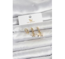 Pirinç Gold Renk Kelebek Model 3'lü Kadın Küpe - TJ-BKP11709