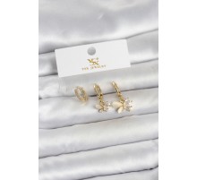 Pirinç Gold Renk Kelebek Model 3'lü Kadın Küpe - TJ-BKP11709