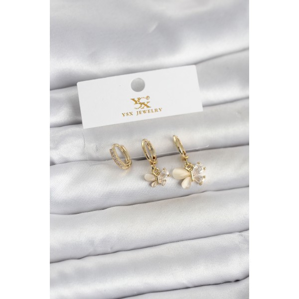 Pirinç Gold Renk Kelebek Model 3'lü Kadın Küpe - TJ-BKP11709