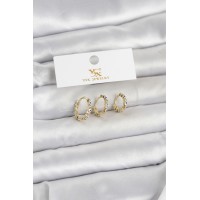 Pirinç Gold Renk Nazarlı Model 3'lü Kadın Küpe TJ-BKP11711