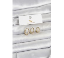 Pirinç Gold Renk Nazarlı Model 3'lü Kadın Küpe - TJ-BKP11711