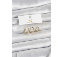 Pirinç Gold Renk Nazarlı Model 3'lü Kadın Küpe - TJ-BKP11711