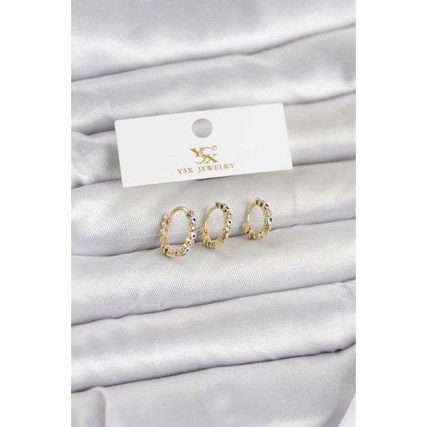 Pirinç Gold Renk Nazarlı Model 3'lü Kadın Küpe - TJ-BKP11711