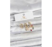 Pirinç Gold Renk Çiçek Model 3'lü Kadın Küpe - TJ-BKP11717