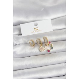 Pirinç Gold Renk Çiçek Model 3'lü Kadın Küpe TJ-BKP11717