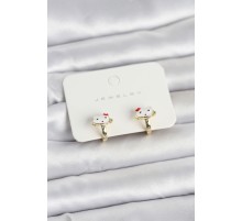 Gold Renk Kedi Model Mineli Çocuk Küpe - TJ-BKP11719