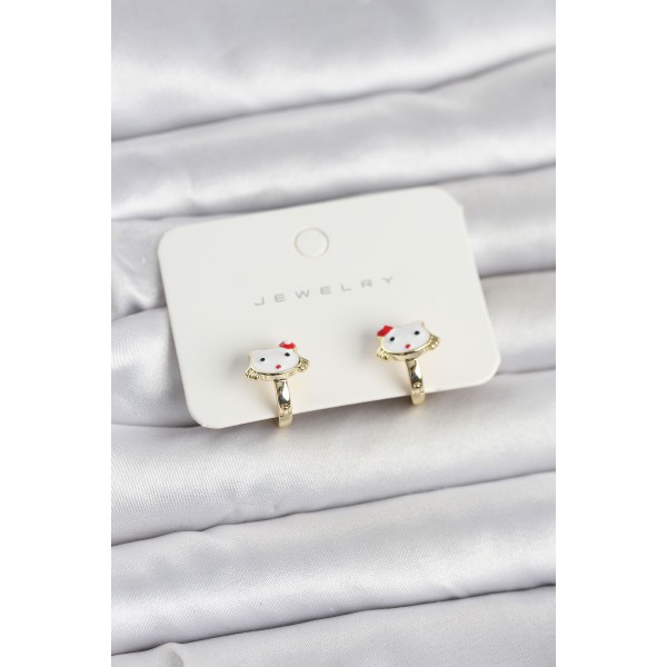Gold Renk Kedi Model Mineli Çocuk Küpe - TJ-BKP11719