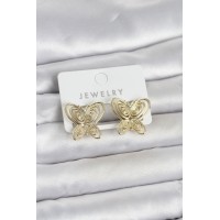 Füsun Küpesi Model Gold Renk Kelebek Model Pirinç Kadın Küpe TJ-BKP11720
