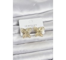 Füsun Küpesi Model Gold Renk Kelebek Model Pirinç Kadın Küpe - TJ-BKP11720