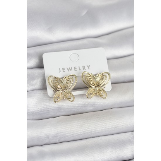 Füsun Küpesi Model Gold Renk Kelebek Model Pirinç Kadın Küpe - TJ-BKP11720