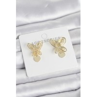 Füsun Küpesi Model Gold Renk Kelebek Model Pirinç Kadın Küpe TJ-BKP11721