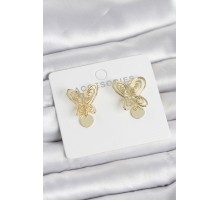Füsun Küpesi Model Gold Renk Kelebek Model Pirinç Kadın Küpe - TJ-BKP11721