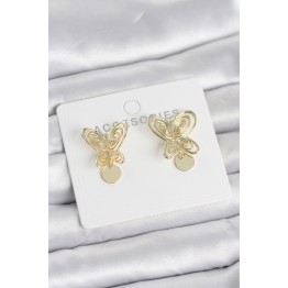 Füsun Küpesi Model Gold Renk Kelebek Model Pirinç Kadın Küpe TJ-BKP11721