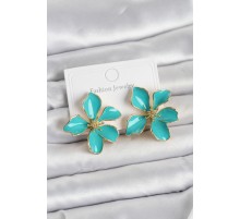 Turkuaz Mineli Çiçek Model Pirinç Kadın Küpe - TJ-BKP11724