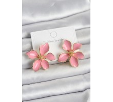 Pembe Mineli Çiçek Model Pirinç Kadın Küpe - TJ-BKP11727