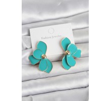 Turkuaz Mineli Lotus Model Pirinç Kadın Küpe - TJ-BKP11730