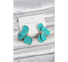 Turkuaz Mineli Lotus Model Pirinç Kadın Küpe - TJ-BKP11730