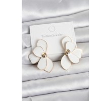Beyaz Mineli Lotus Model Pirinç Kadın Küpe - TJ-BKP11731