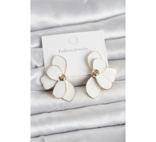 Beyaz Mineli Lotus Model Pirinç Kadın Küpe - TJ-BKP11731