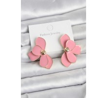 Pembe Mineli Lotus Model Pirinç Kadın Küpe - TJ-BKP11733