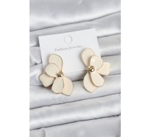 Krem Mineli Lotus Model Pirinç Kadın Küpe - TJ-BKP11734